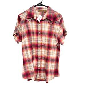 Wrangler Women's Pink & Orange Plain Pearl Snap Button Up Short Sleeve Size L